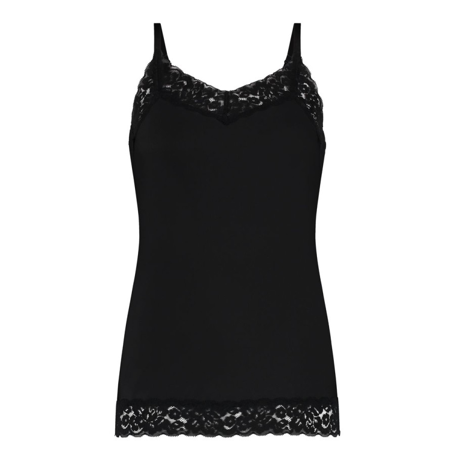 Dames Tencate Dames Tops | Spaghetti Top Met Kant Zwart