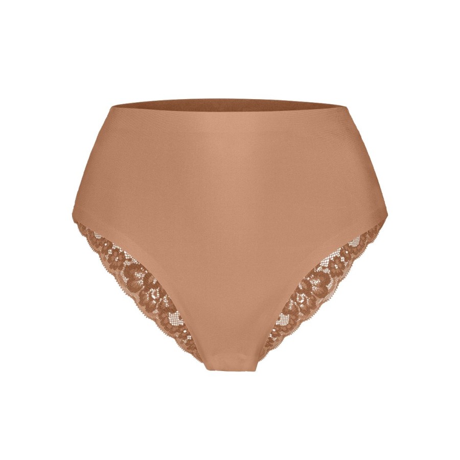 Dames Tencate Dames Slips | High Waist Brazilian Met Kant Hazelnut