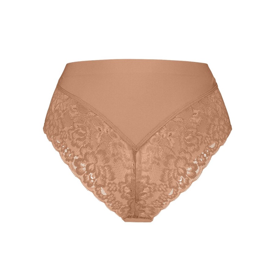 Dames Tencate Dames Slips | High Waist Brazilian Met Kant Hazelnut