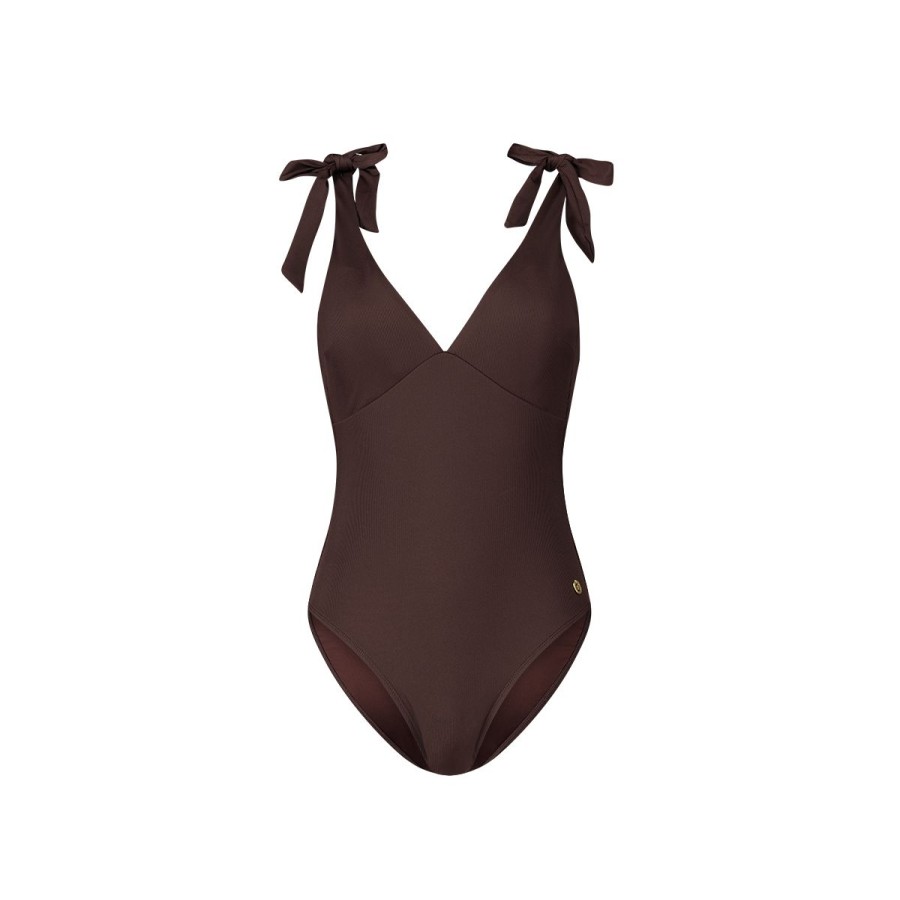 Dames Tencate Badpakken | Bow Swimsuit Chocolate Rib