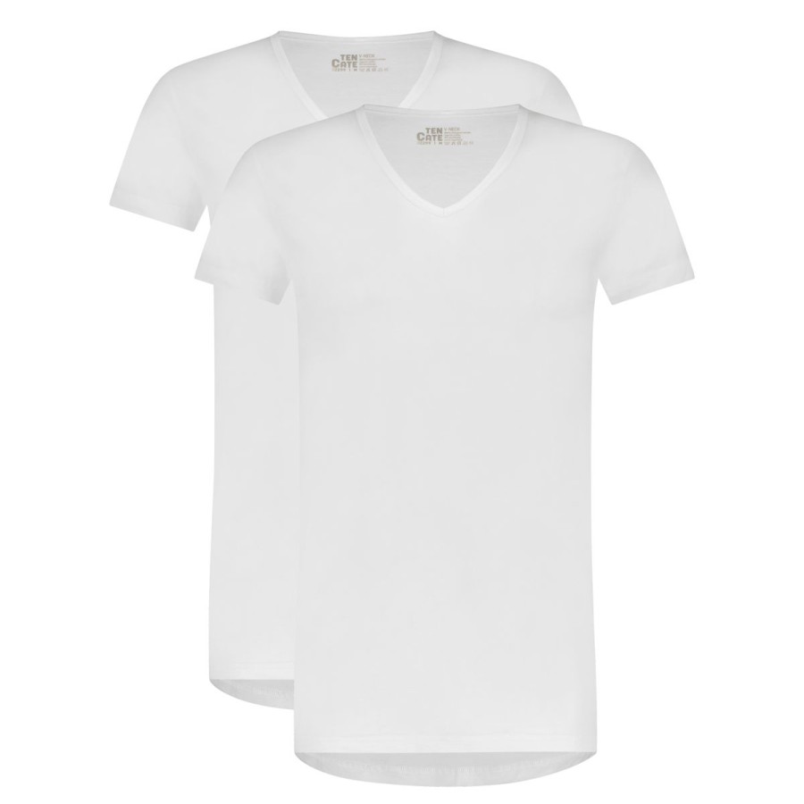 Heren Tencate Heren Ondershirts | T-Shirt V-Hals Wit 2 Pack