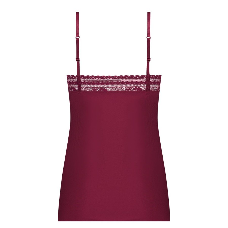 Dames Tencate Dames Tops | Spaghetti Top Met Kant V-Neck Beet Red