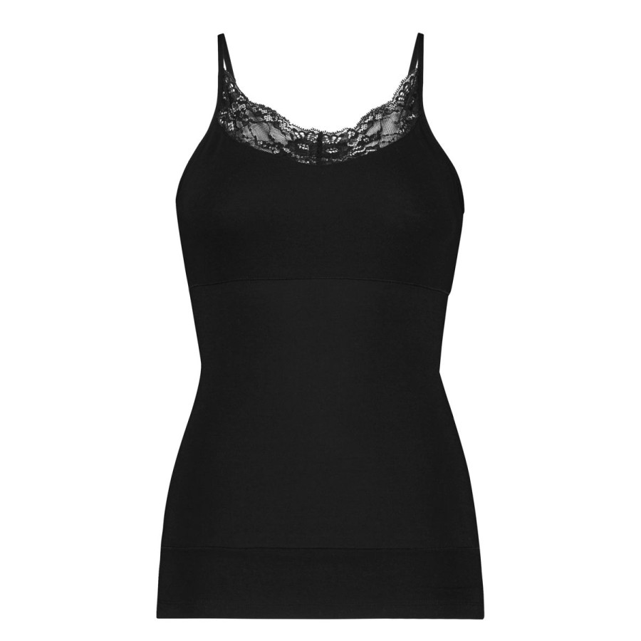 Dames Tencate Dames Tops | Spaghetti Top Shape Met Kant Zwart