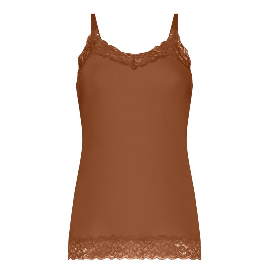 Dames Tencate Dames Tops | Spaghetti Top Met Kant Pecan