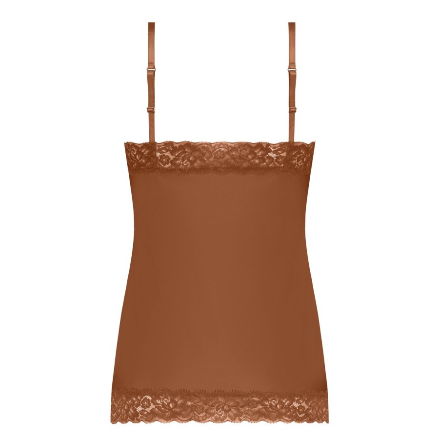 Dames Tencate Dames Tops | Spaghetti Top Met Kant Pecan