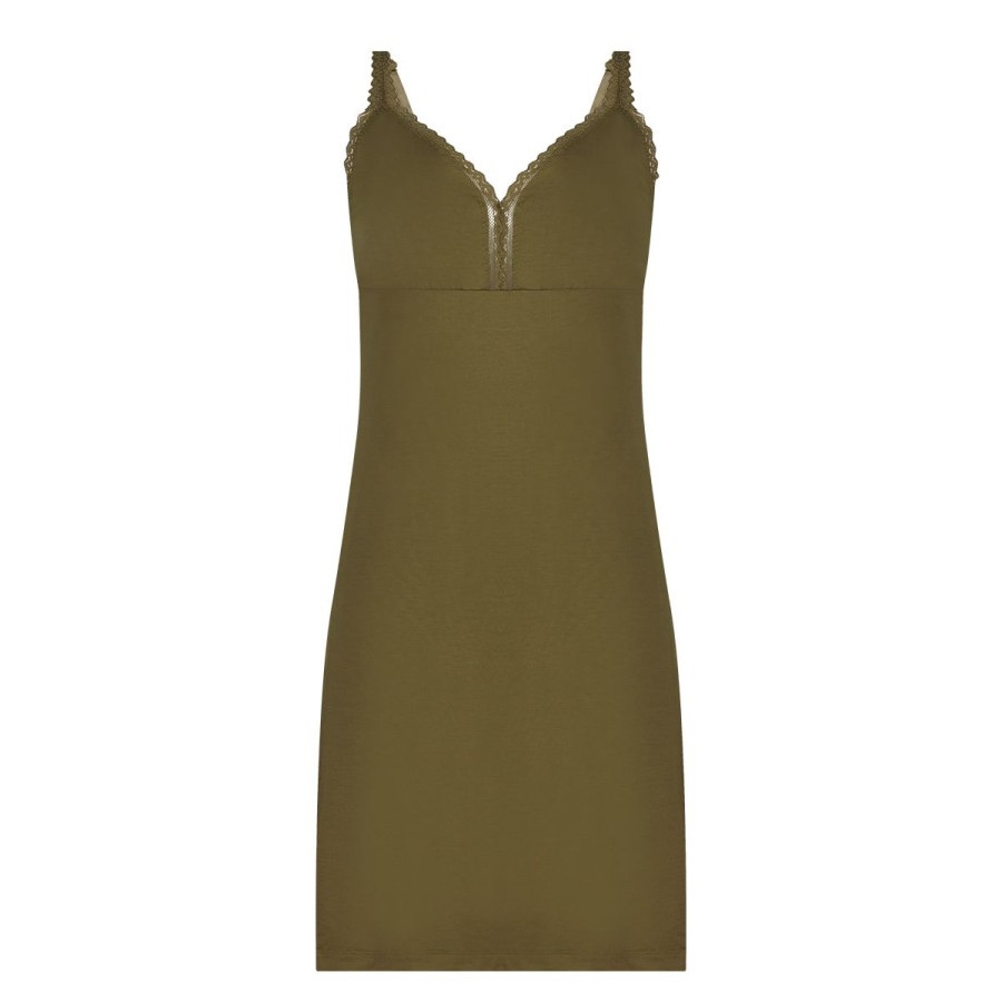 Dames Tencate Onderjurken | Onderjurkje Met Kant V-Neck Olive Green