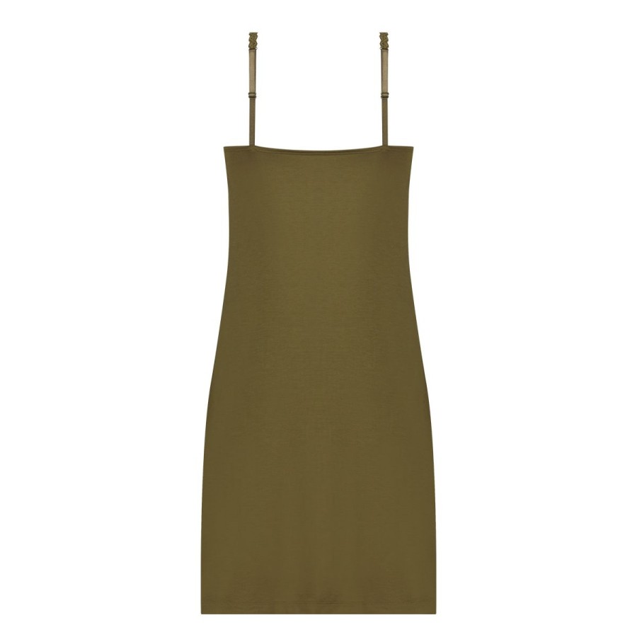 Dames Tencate Onderjurken | Onderjurkje Met Kant V-Neck Olive Green