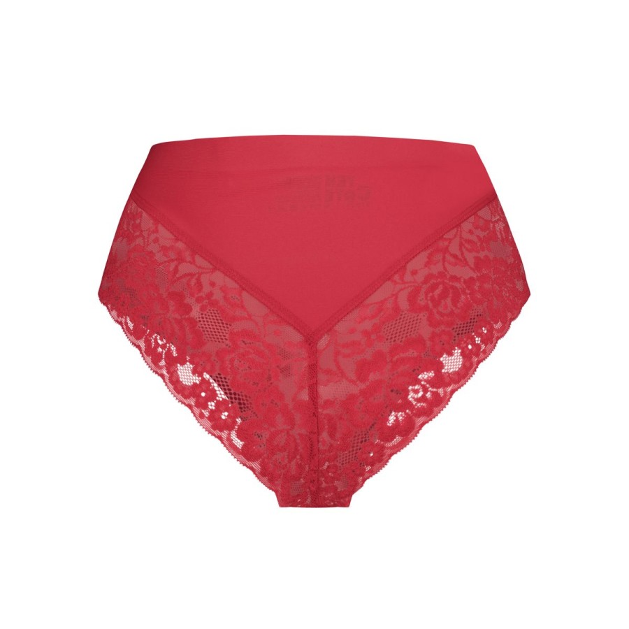 Dames Tencate Dames Slips | High Waist Brazilian Met Kant Rood