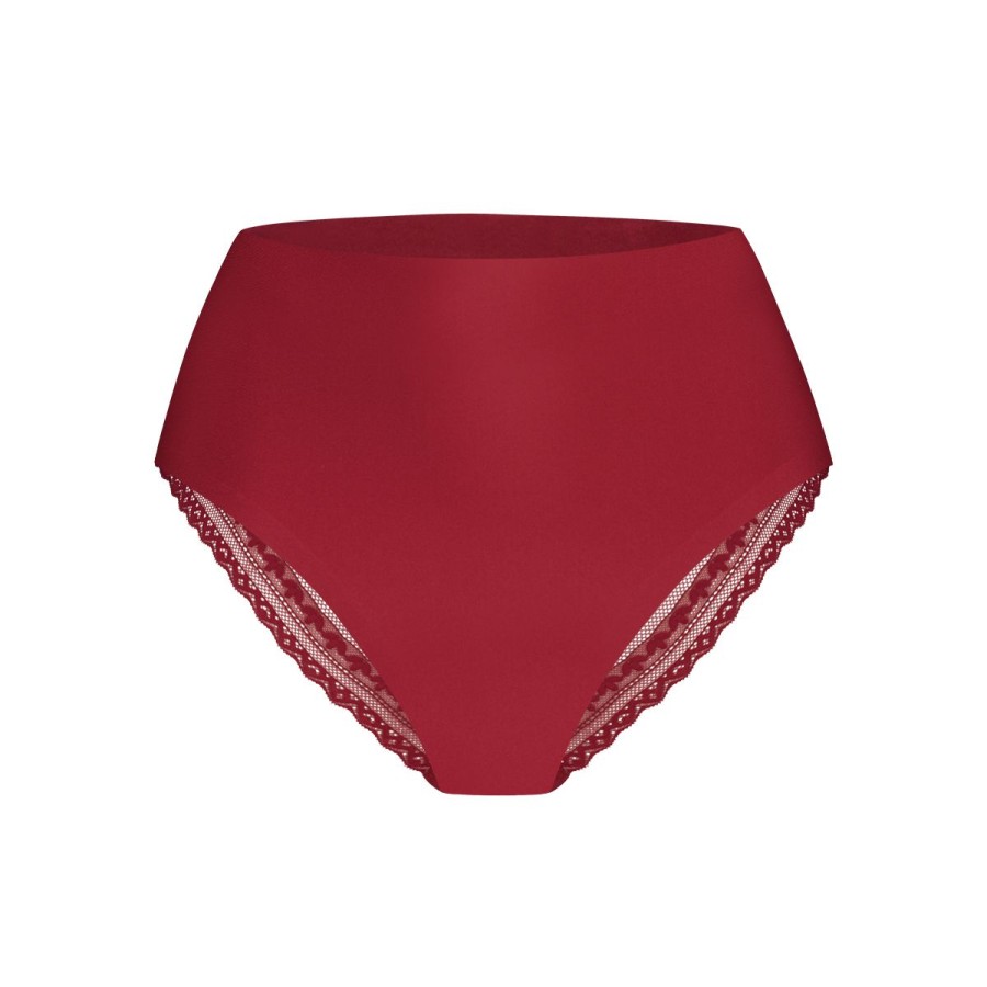 Dames Tencate Dames Slips | High Waist Brazilian Met Kant Beet Red