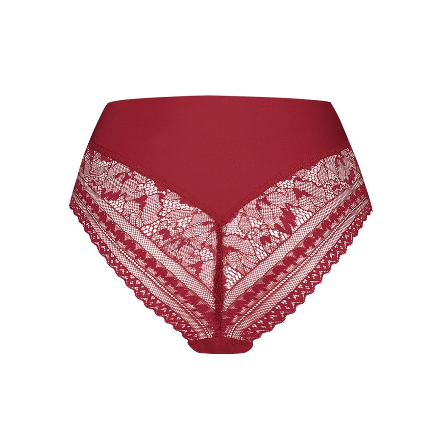 Dames Tencate Dames Slips | High Waist Brazilian Met Kant Beet Red