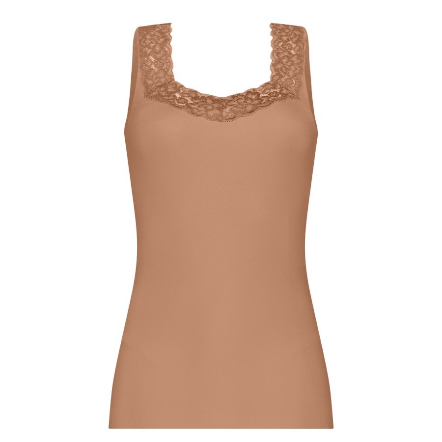 Dames Tencate Dames Tops | Singlet Met Kant Hazelnut