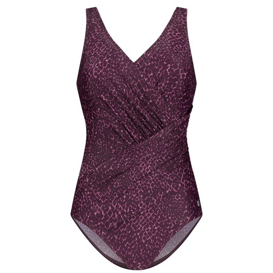 Dames Tencate Zwempakken | Badpak V-Neck Shape Snake Purple