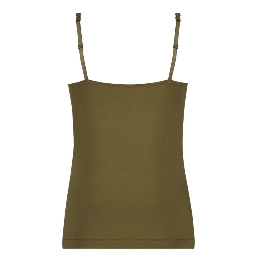 Dames Tencate Dames Tops | Spaghetti Top V-Neck Met Kant Olive Green