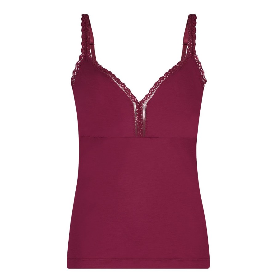 Dames Tencate Dames Tops | Spaghetti Top V-Neck Met Kant Beet Red