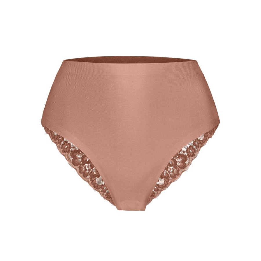 Dames Tencate Dames Slips | High Waist Brazilian Met Kant Pink Nut