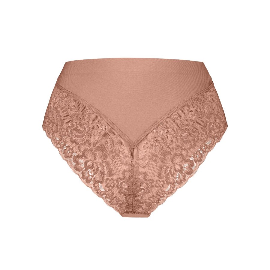 Dames Tencate Dames Slips | High Waist Brazilian Met Kant Pink Nut