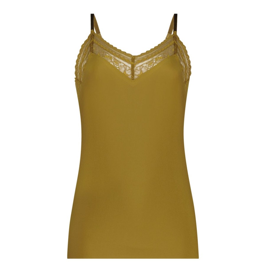 Dames Tencate Dames Tops | Spaghetti Top Met Kant V-Neck Gold