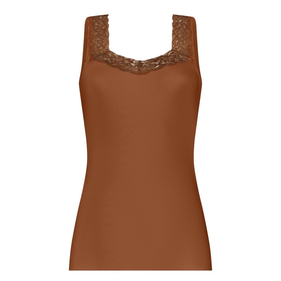 Dames Tencate Dames Tops | Singlet Met Kant Pecan