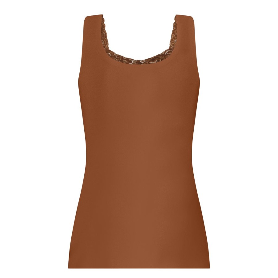 Dames Tencate Dames Tops | Singlet Met Kant Pecan