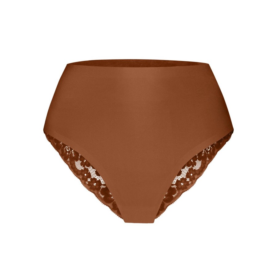 Dames Tencate Dames Slips | High Waist Brazilian Met Kant Pecan