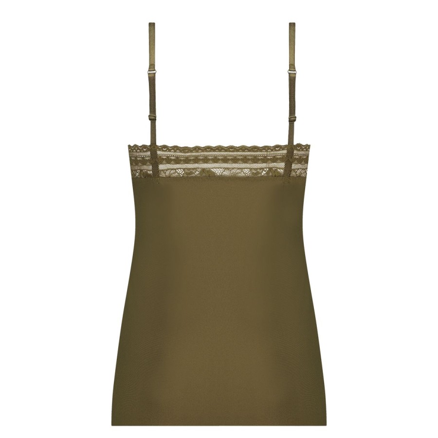 Dames Tencate Dames Tops | Spaghetti Top Met Kant V-Neck Olive Green