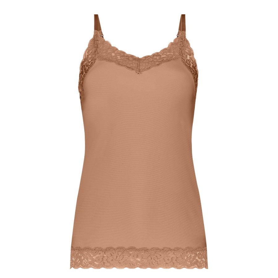 Dames Tencate Dames Tops | Spaghetti Top Met Kant Hazelnut